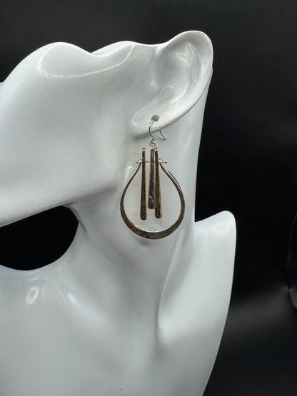 Vintage  Robert Lee Morris Soho Women’s Stick Fringe Orbital Drop Earrings – Two-Tone Modernist Design