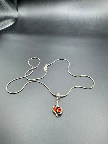 Amber Drop Pendant Necklace – 925 Sterling Silver, 17” Chain