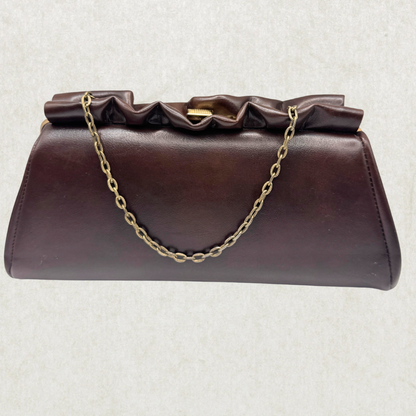 Vintage ~1940s Leather Clutch – Mid-Century, Chain Strap