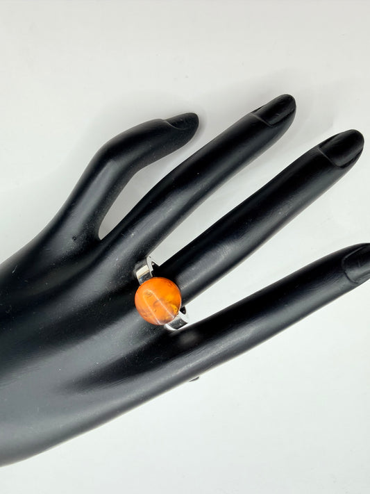 Golden Sun Sterling Silver Amber Ring Size 9