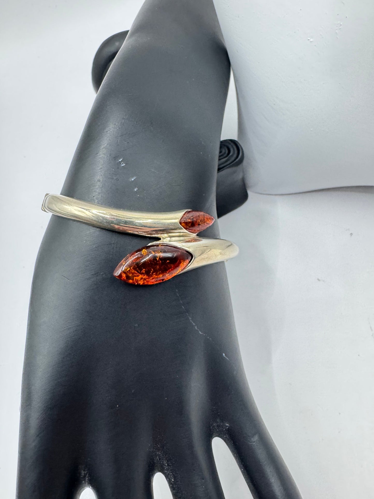 Silver 925 Amber Necklace and Bangle Set