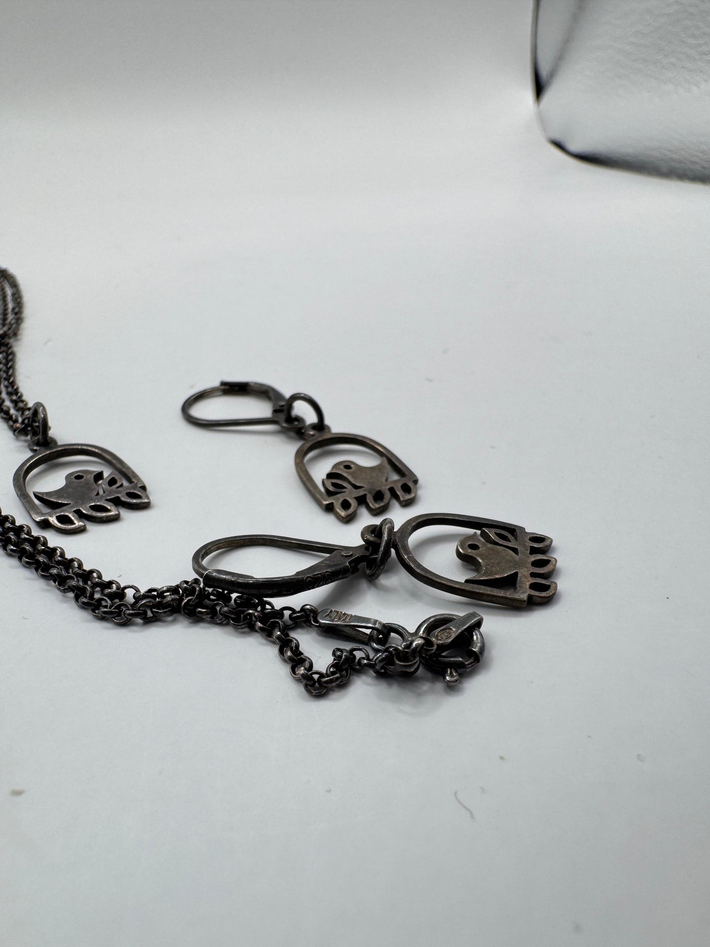 Vintage Sterling Silver Necklace & Earrings Set – Unique Basket Design