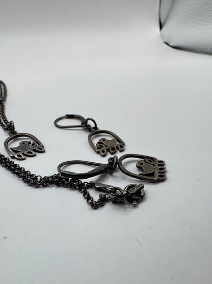 Vintage Sterling Silver Necklace & Earrings Set – Unique Basket Design