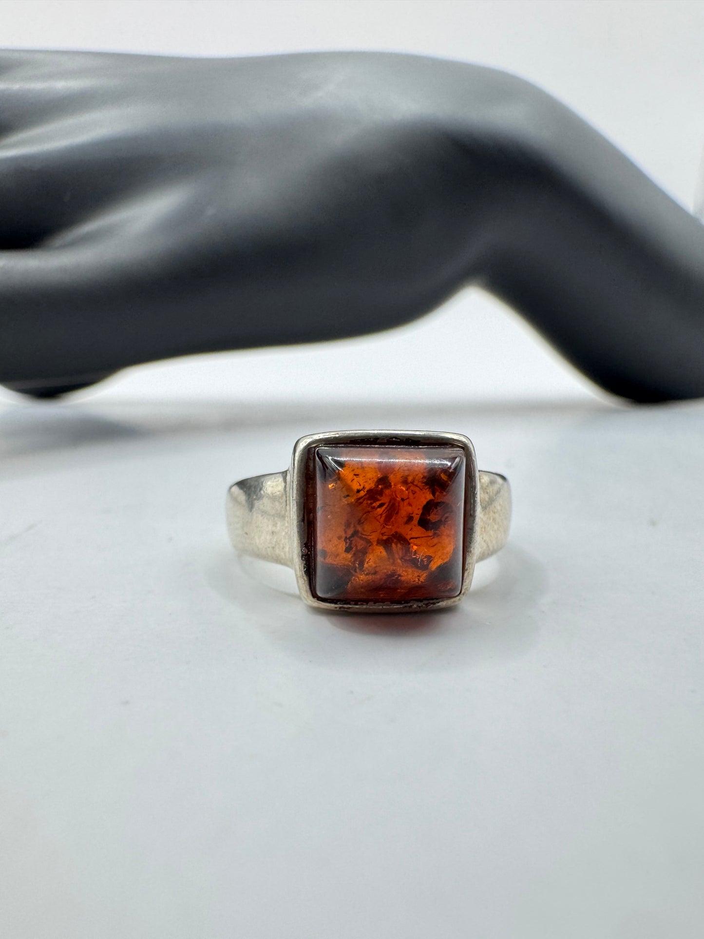 Sterling Silver 925 Amber Ring Size 6