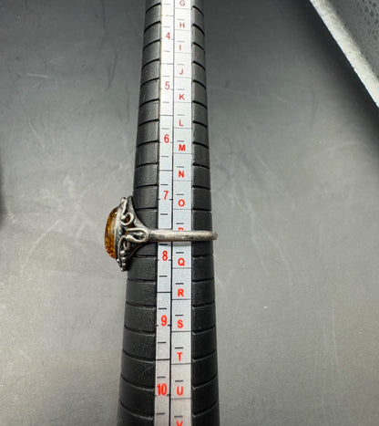 Vintage Sterling Silver 925 Baltic Amber Jewelry Set – Ring Size 7.5 & Stud Earrings