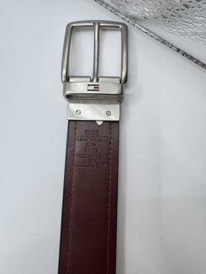 Tommy Hilfiger Men’s Reversible Leather Belt – Dark Brown & Brown, 37.5” x 1.5”