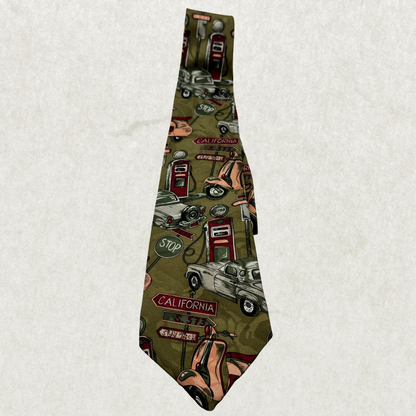Vintage Club International 100% Silk California Scenic Tie, Olive Green Novelty Print