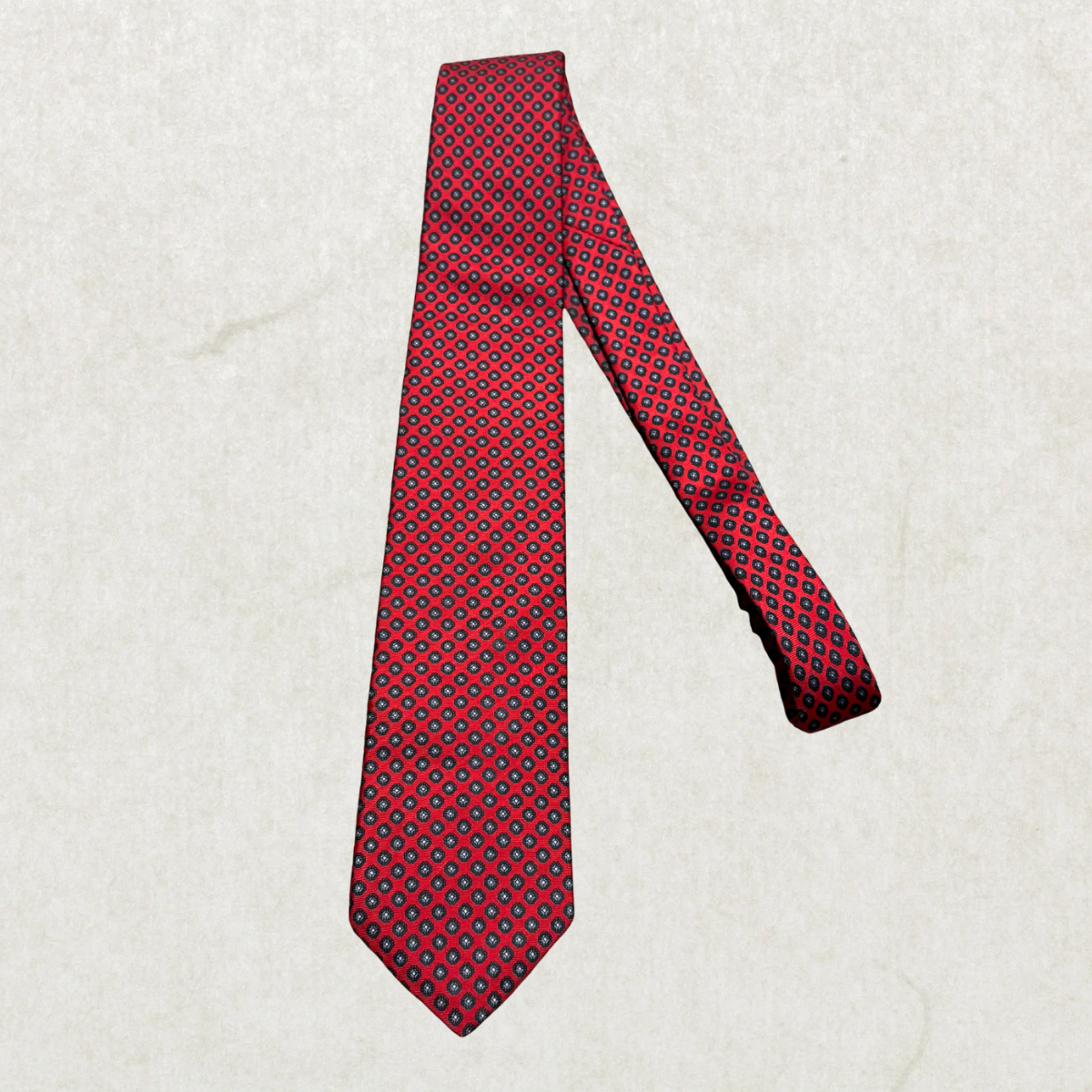 Vintage Leishman by Tip Top 100% Silk Tie – Red Geometric Pattern Designer Necktie 58” x 3”