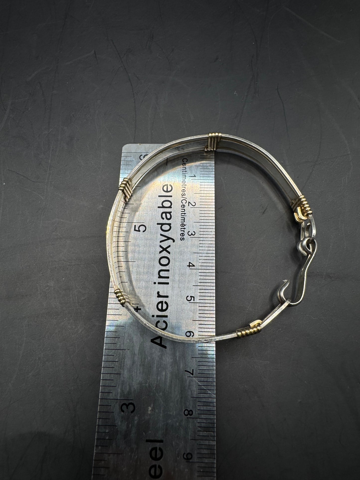 Vintage Sterling Silver Bracelet with 14k Gold-Filled Accents – Floral Engraved