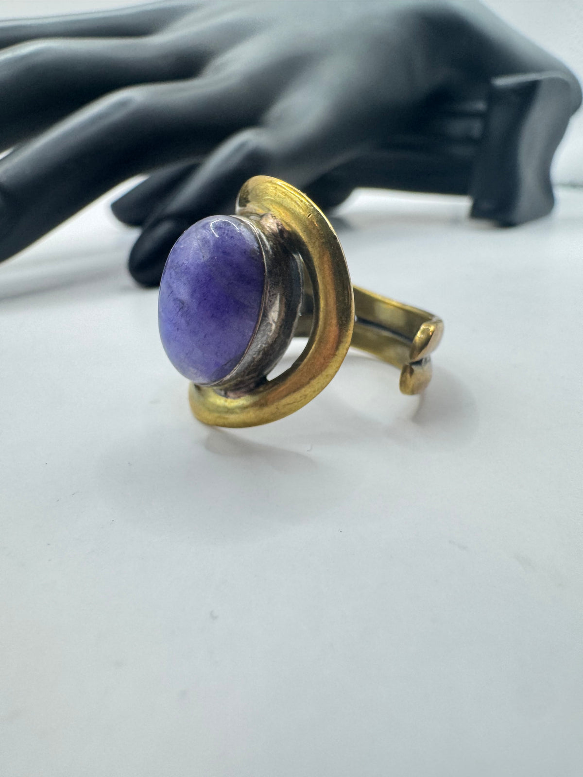 Vintage Mixed-Metal Purple/Blue Stone Statement Ring – Adjustable