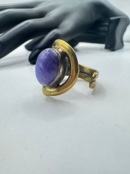 Vintage Mixed-Metal Purple/Blue Stone Statement Ring – Adjustable