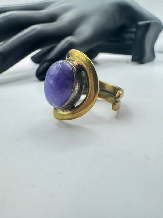 Vintage Mixed-Metal Purple/Blue Stone Statement Ring – Adjustable