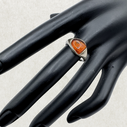 Sterling Silver Amber Shield Ring Size 7.5