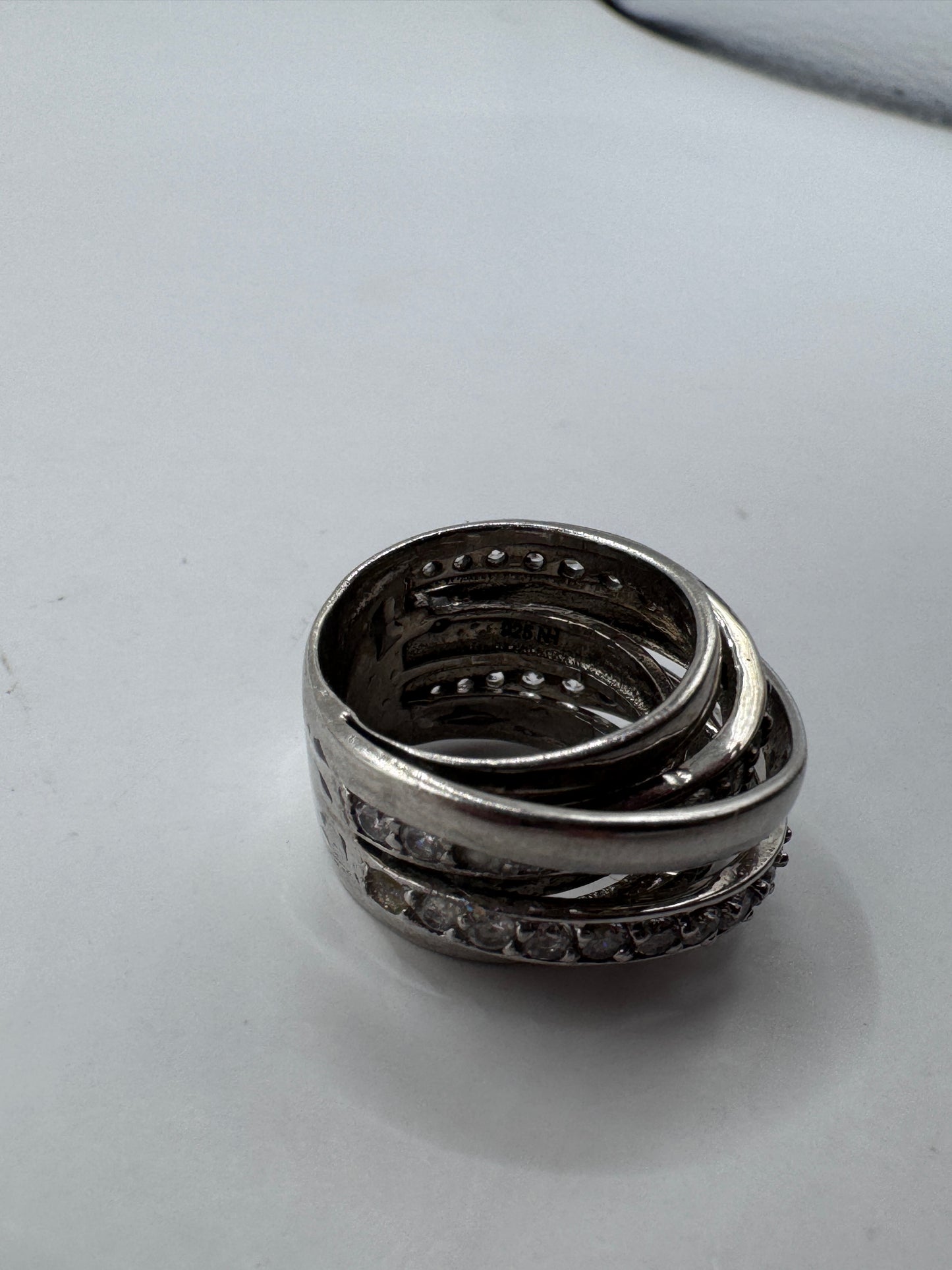Sterling Silver 925 NH Diamond Band Ring, Size US 3.5 – One Diamond Missing