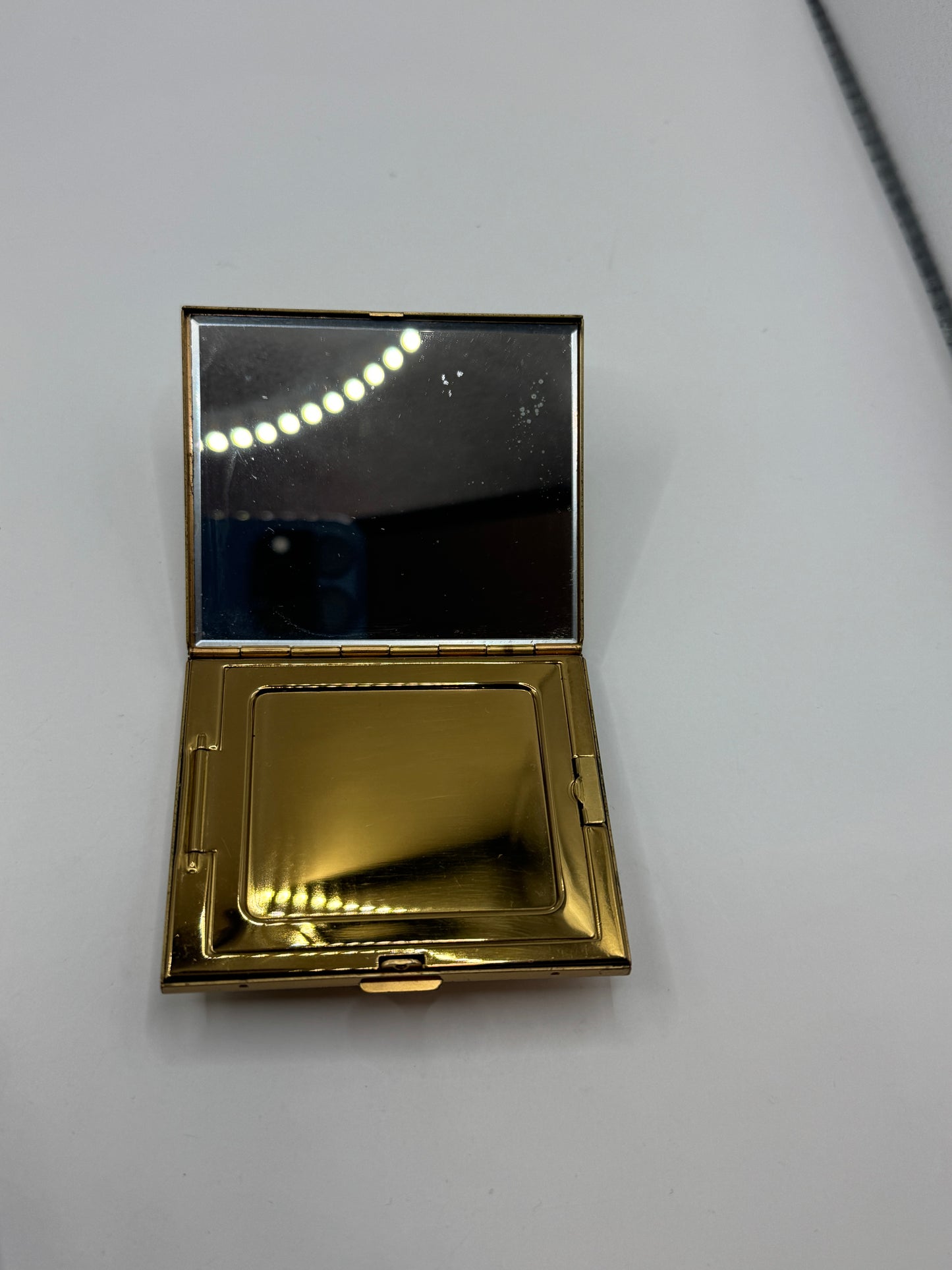 Early 1960s Italian Hand-Tooled Gold Leather Powder Compact with Mirror