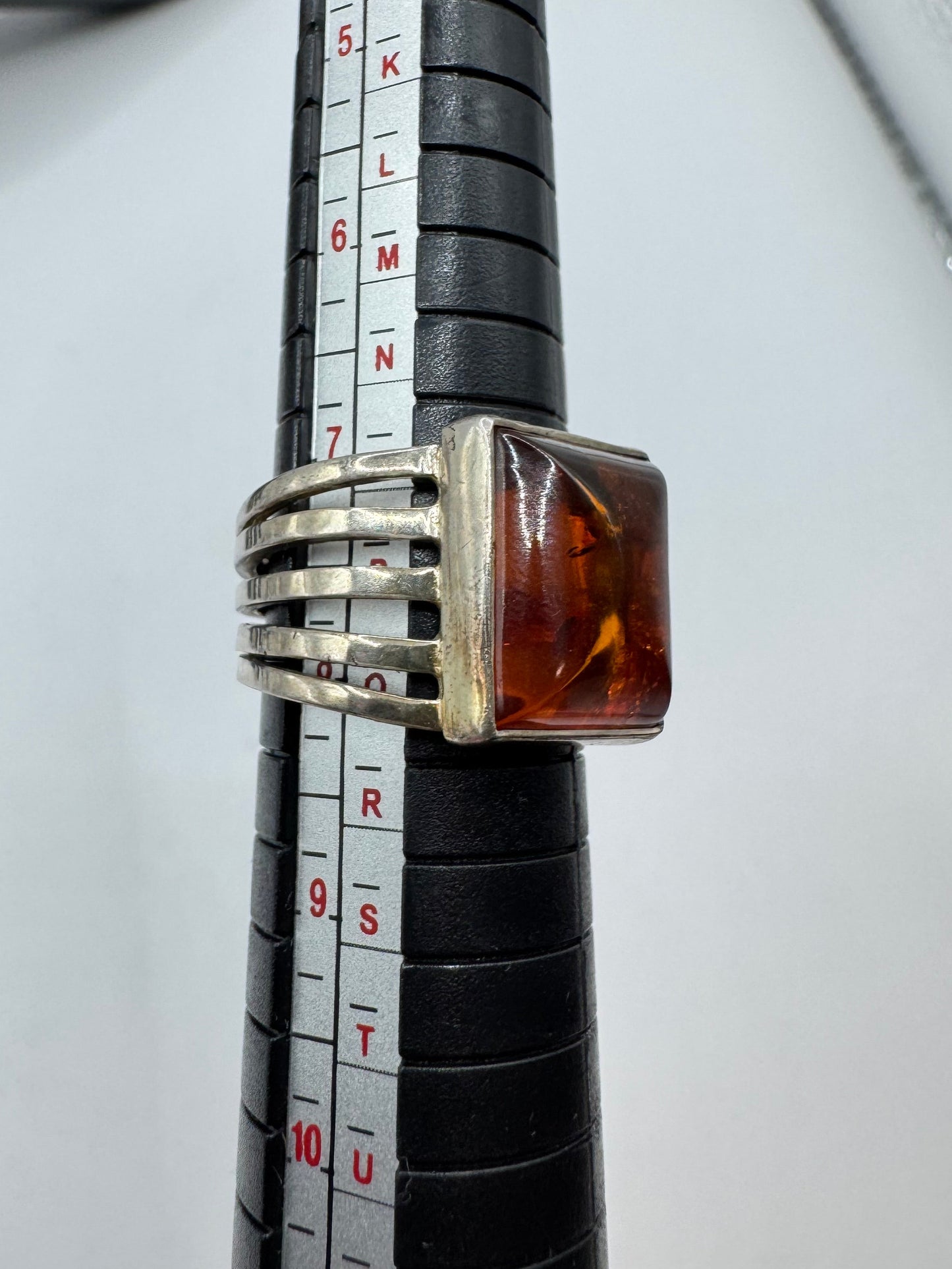 Large Vintage Sterling Silver Baltic Amber Ring Size 7.5