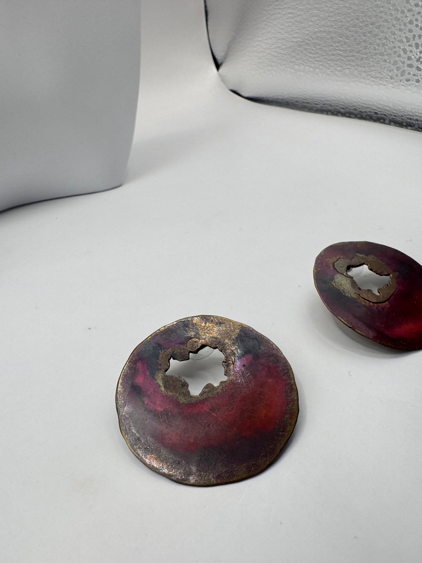 Vintage Large Copper Earrings – Artisan Signed Statement Pair