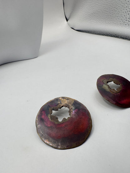 Vintage Large Copper Earrings – Artisan Signed Statement Pair