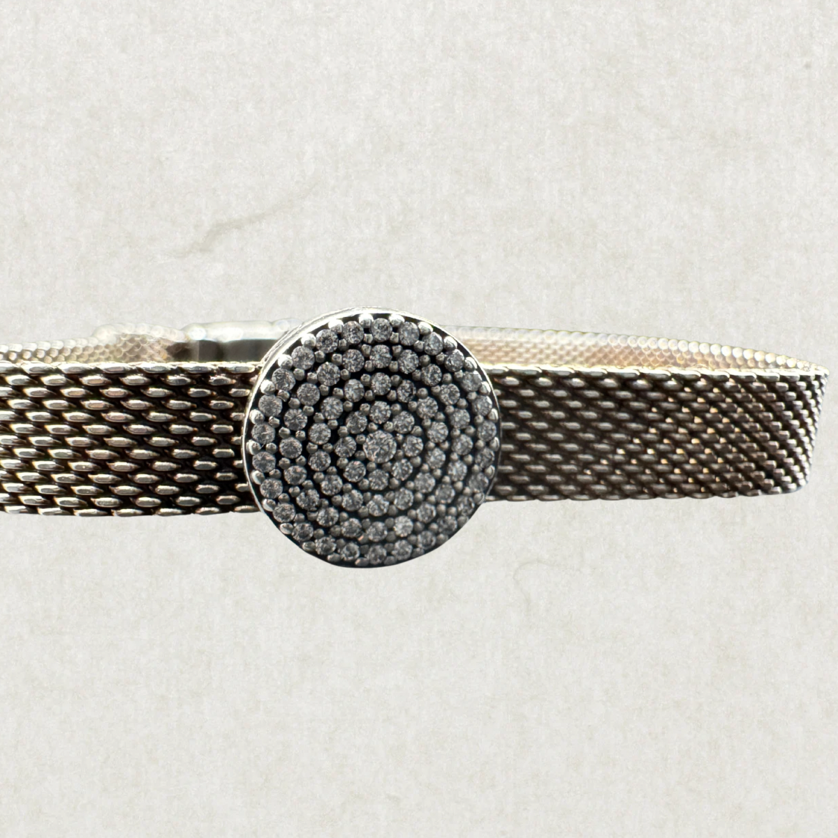 Pandora Reflexions 925 Mesh Bracelet with Pave Circle Charm – 7.5"
