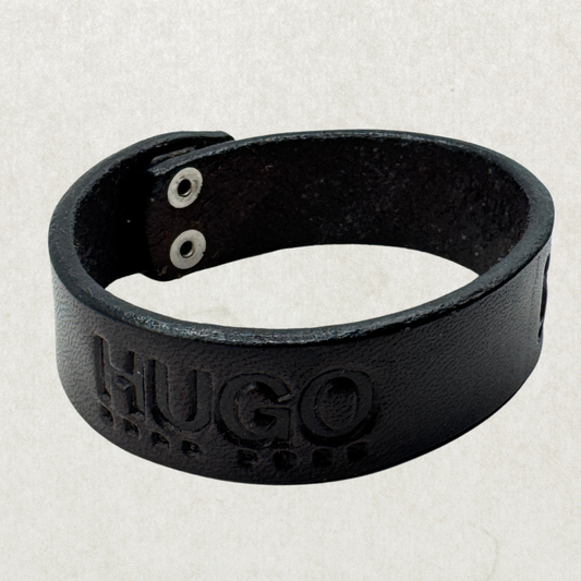 Vintage HUGO BOSS Genuine Leather Bracelet – Black Men’s Designer Wristband 8.5”