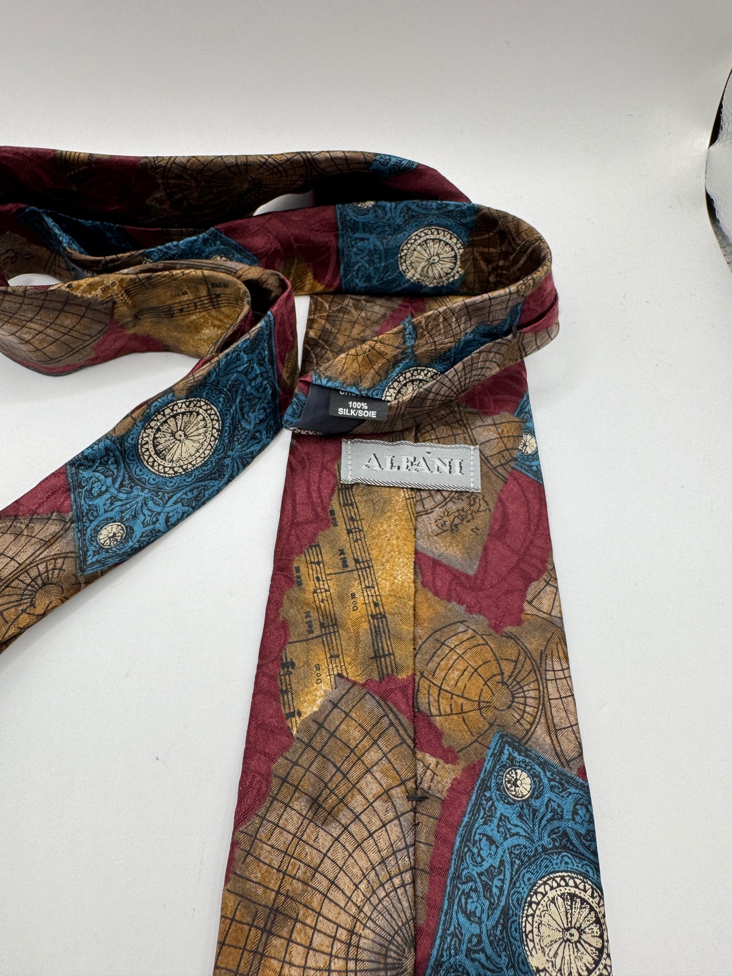 Vintage Alfani 100% Silk Tie – Geometric Map Pattern, 56” x 3.5”