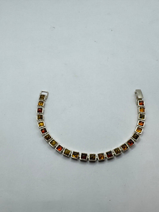 Sterling Silver Bracelet with Multi Color Baltic Amber, 7.25 Inches