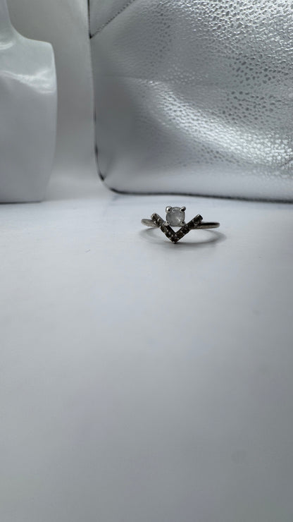 Vintage Sterling Silver Ring with Diamonds & Opal, Size 6.45 – Excellent Condition