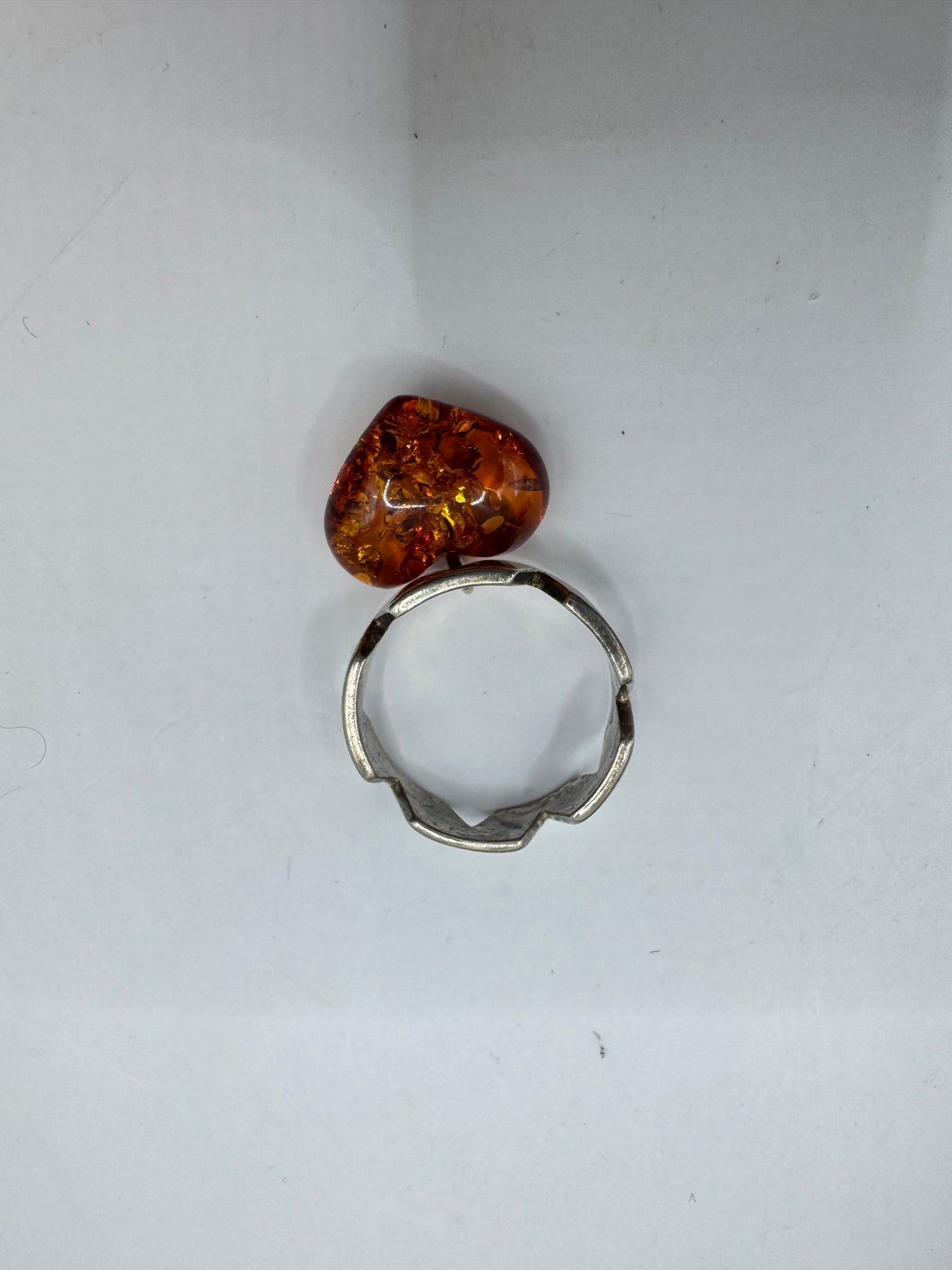 Vintage Sterling Silver Amber Heart Drop Ring Size 5