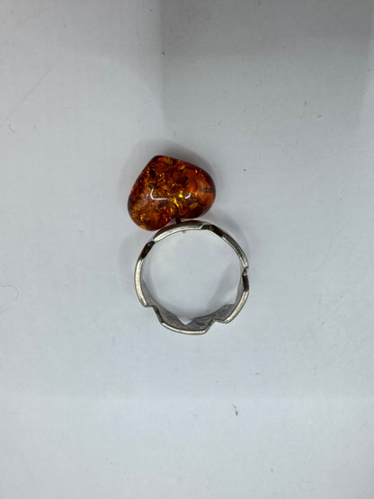 Vintage Sterling Silver Amber Heart Drop Ring Size 5