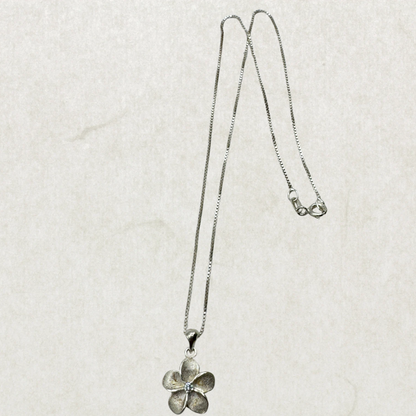 Vintage Sterling Silver Italian Flower Necklace – Delicate Floral Pendant Chain 17”