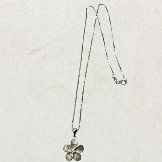 Vintage Sterling Silver Italian Flower Necklace – Delicate Floral Pendant Chain 17”