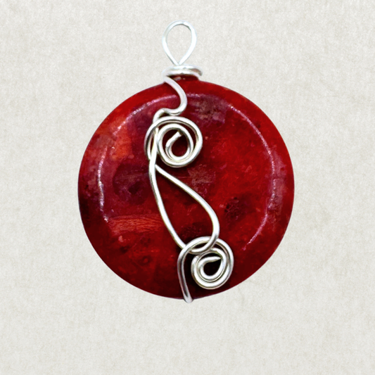 Handmade Coral Sterling Silver Wire-Wrapped Pendant – Excellent Condition