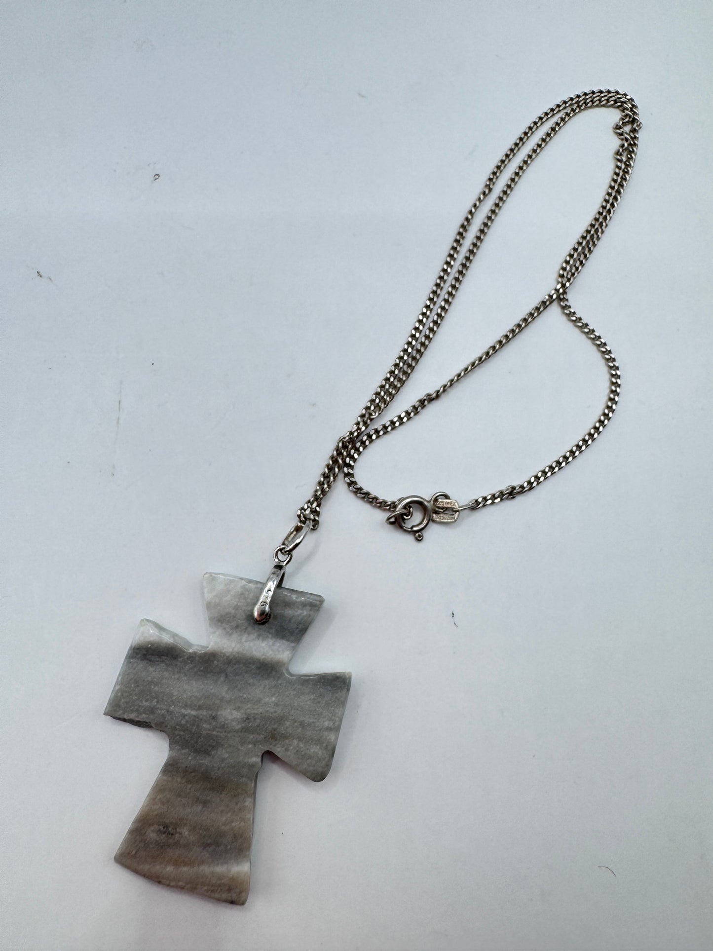 Vintage Sterling Silver 925 Stone Cross Pendant Necklace – Excellent Condition