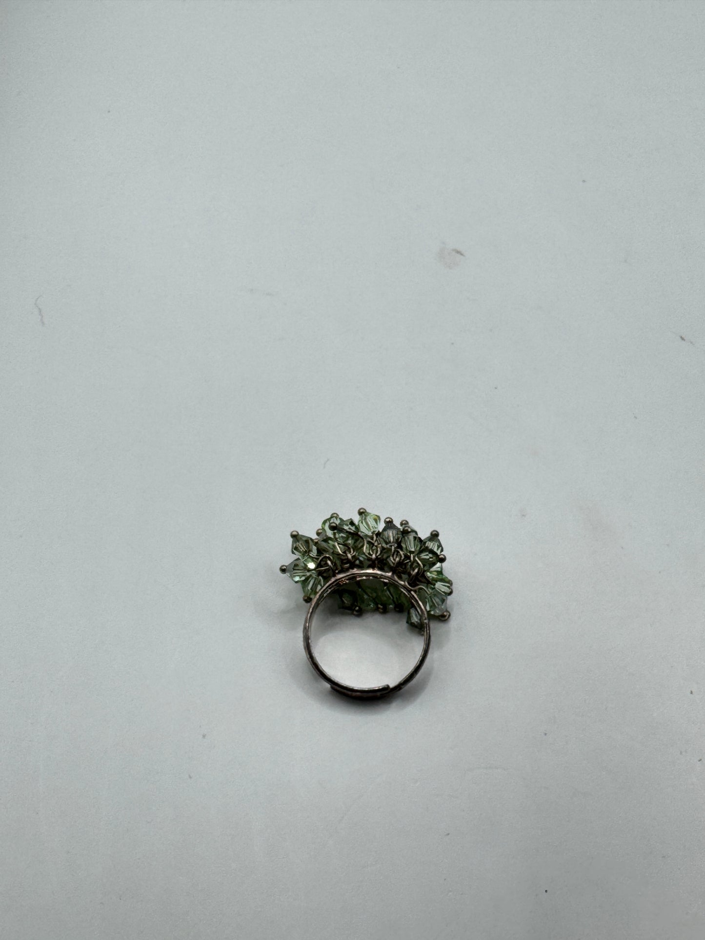 Vintage Sterling Silver Toe Ring – Green Crystal Bead Cluster, Pom Pom Style, Adjustable