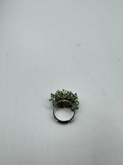 Vintage Sterling Silver Toe Ring – Green Crystal Bead Cluster, Pom Pom Style, Adjustable