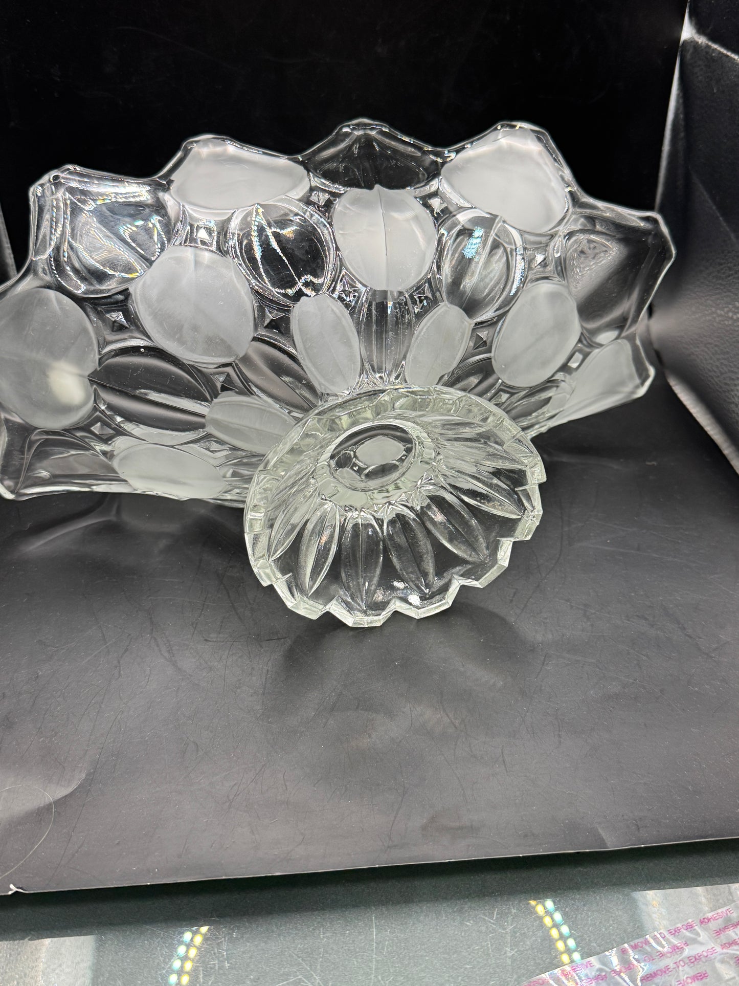 Vintage Bohemia Glass Footed Fruit Bowl – Frosted Crystal Centerpiece Made in Czechoslovakia 13.5”