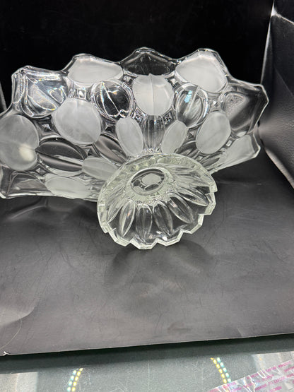 Vintage Bohemia Glass Footed Fruit Bowl – Frosted Crystal Centerpiece Made in Czechoslovakia 13.5”