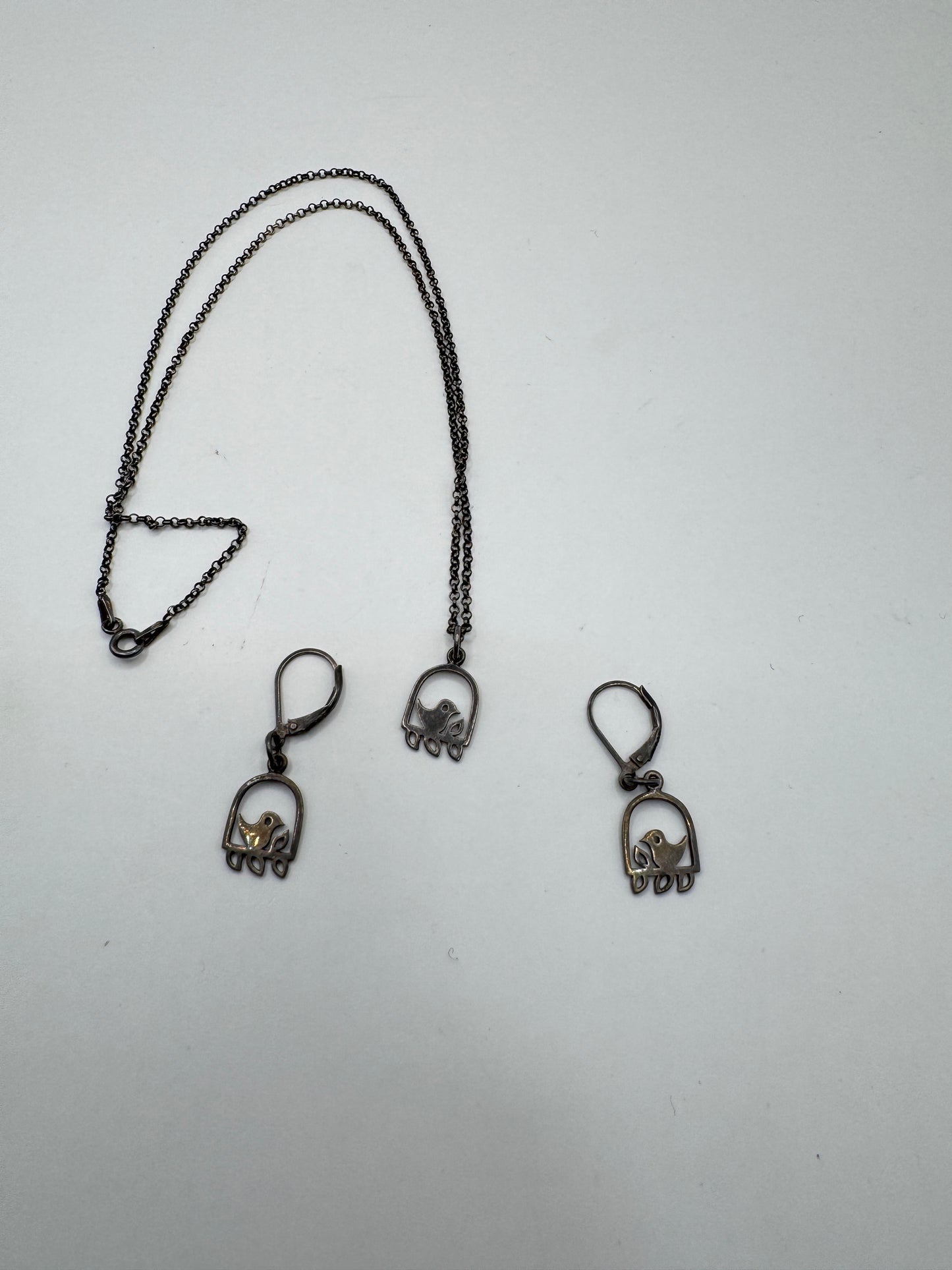 Vintage Sterling Silver Necklace & Earrings Set – Unique Basket Design