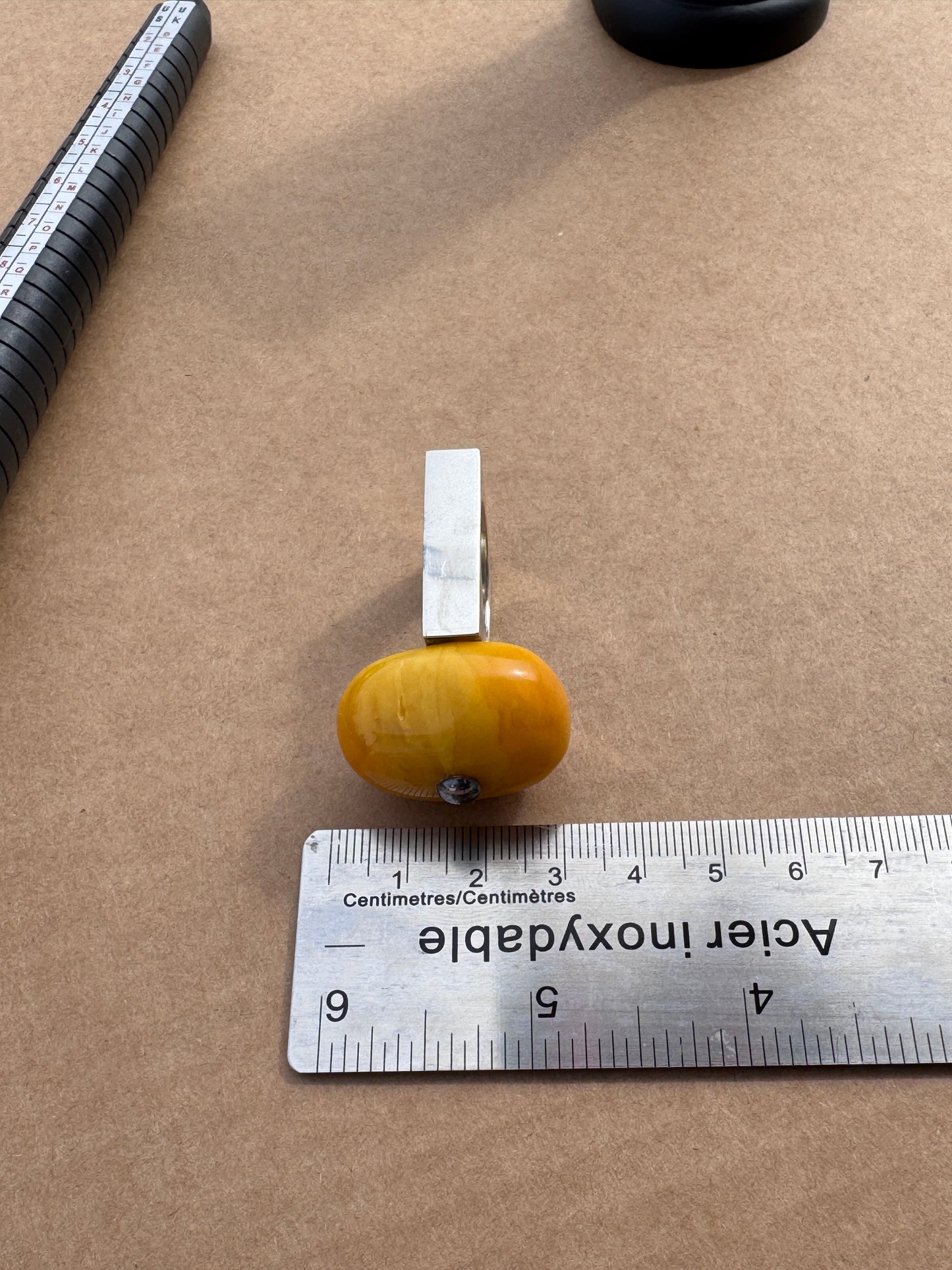 Vintage Mogens Godskesen Huge Sterling Silver Modernist Ring with Butterscotch Baltic Amber, 1970s, Size 8