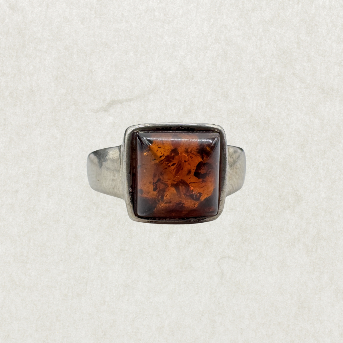 Sterling Silver 925 Amber Ring Size 6