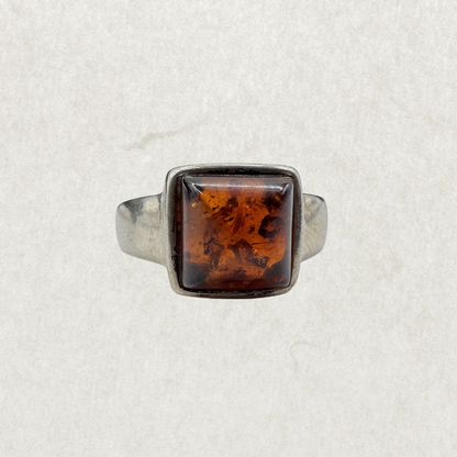 Sterling Silver 925 Amber Ring Size 6