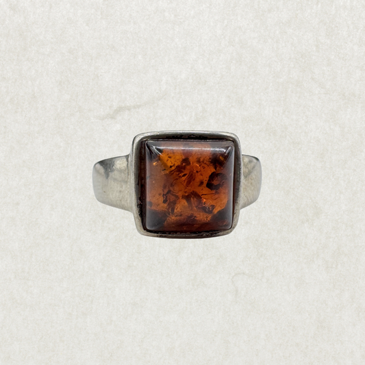 Sterling Silver 925 Amber Ring Size 6