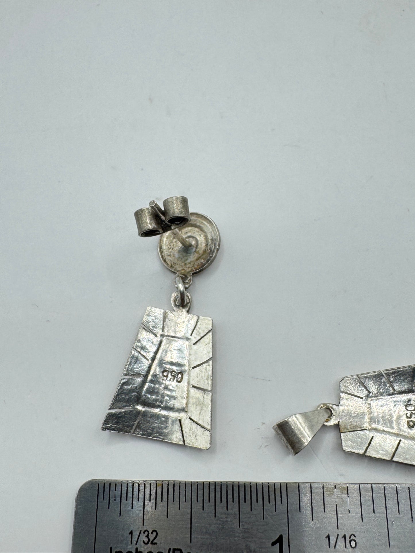 Antique Peruvian 950 Silver & Gold Jewelry Set c.1900–1920 – Earrings & Pendant