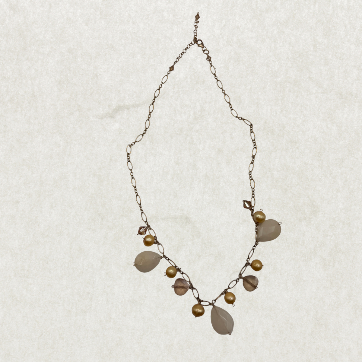Vintage 14k Gold-Filled Necklace – Gemstone & Pearl Charms, 20” Length