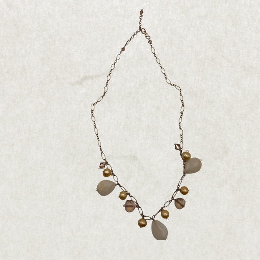 Vintage 14k Gold-Filled Necklace – Gemstone & Pearl Charms, 20” Length