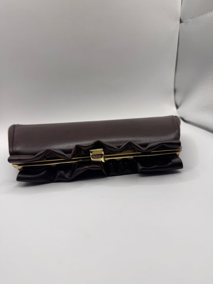 Vintage ~1940s Leather Clutch – Mid-Century, Chain Strap