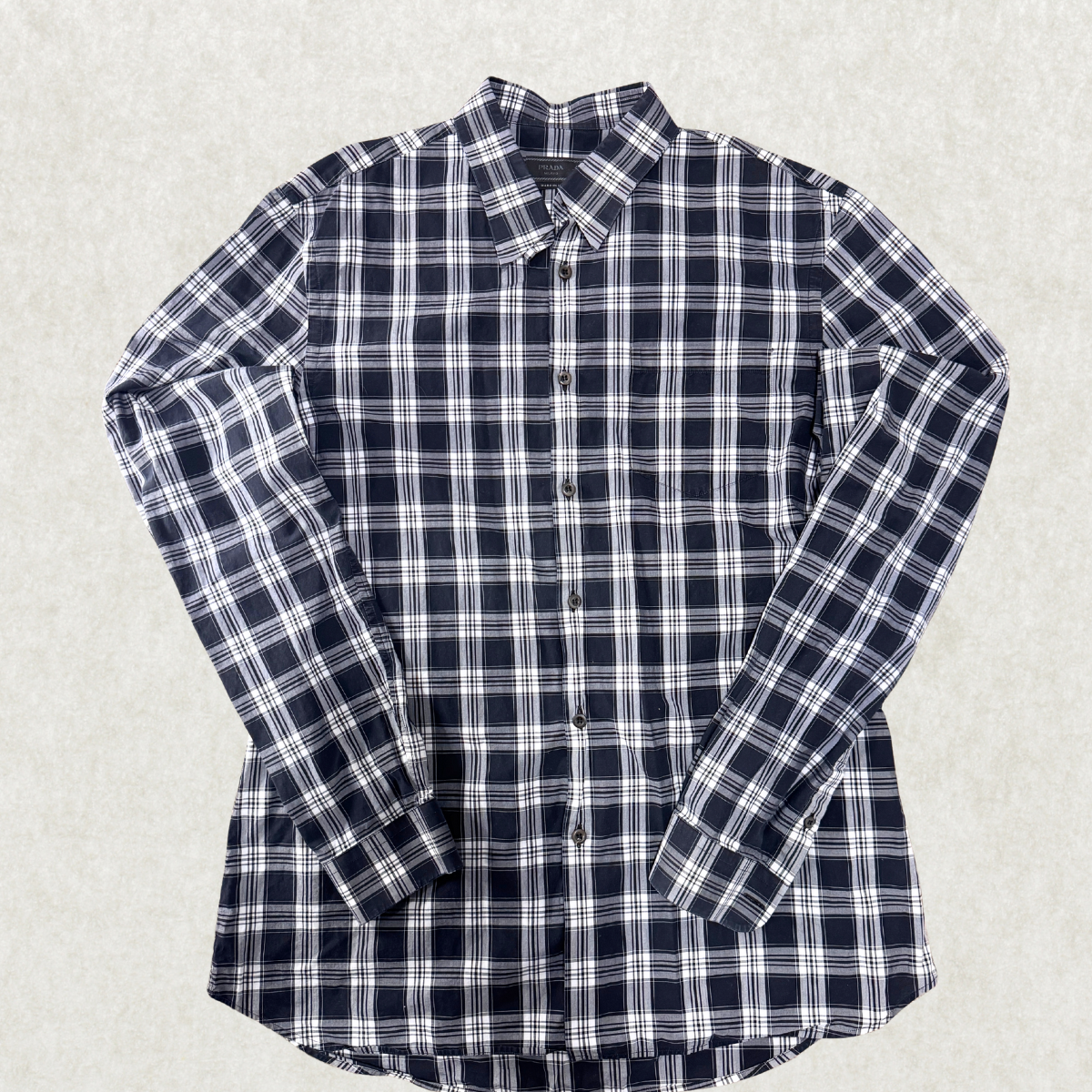 Authentic Prada Men’s Dress Shirt – Size 42 (16 1/2), Navy Plaid, Italian Designer