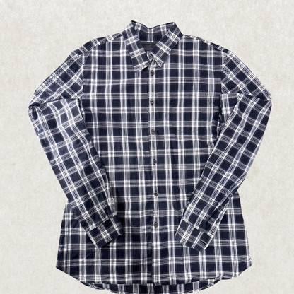 Authentic Prada Men’s Dress Shirt – Size 42 (16 1/2), Navy Plaid, Italian Designer