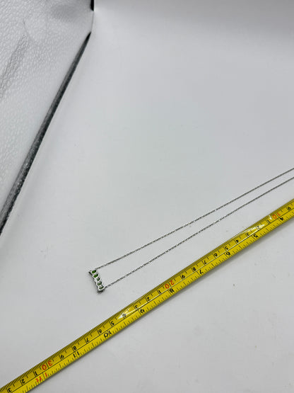 Vintage Sterling Silver Green Crystal Bar Necklace – Minimalist 925 Pendant Necklace 20”