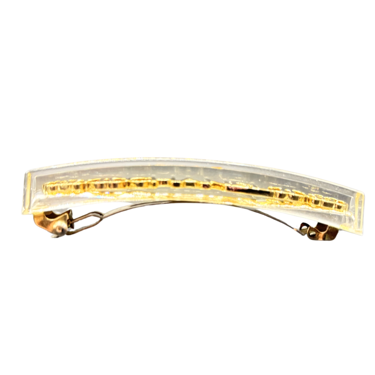 Vintage CHANEL Barrette Hair Clip – Gold Tone Logo Lucite Barrette – Late 1970s / Early 1980s – Made in France – Rare Collectible